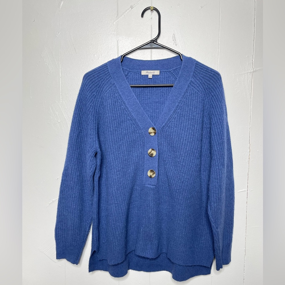 Madewell Woman’s Sweater Size Small Blue Ribbed Knit Button Up Merino Wool Blend